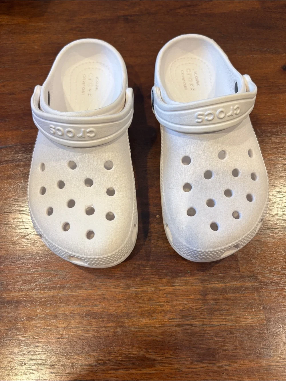 Kids White Foam Clog Sandals with Vent Holes and Heel Strap. Size 13